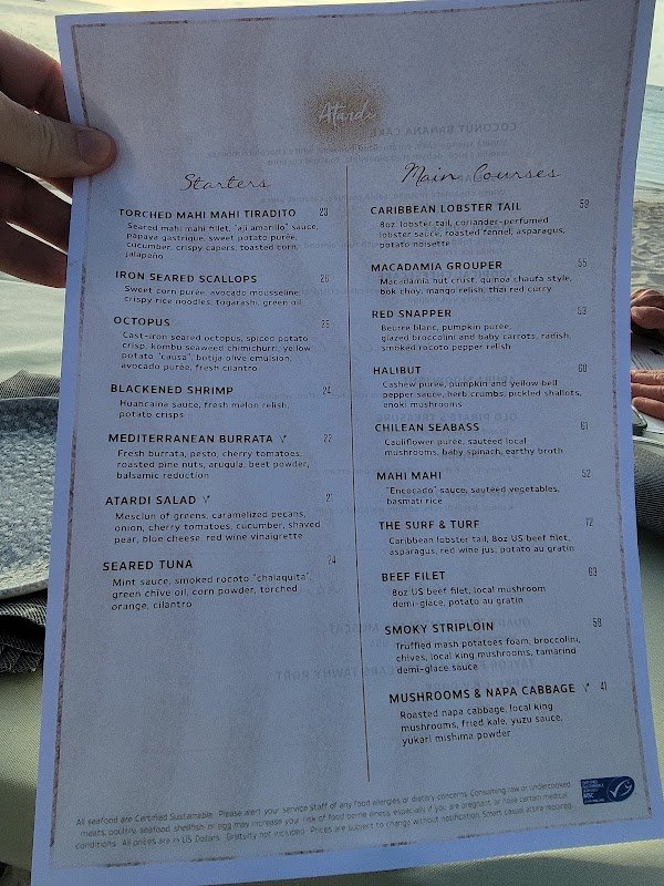 Atardi Aruba fresh seafood dish at the Marriott Resort