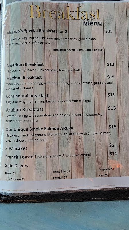 Ricardo's Aruba food menu local international seafood