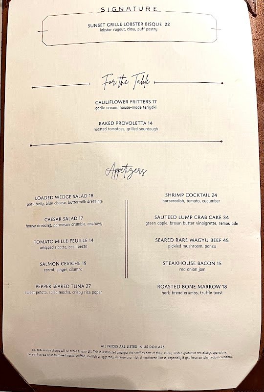 Sunset Grille Aruba food grilled fish seafood Caribbean menu