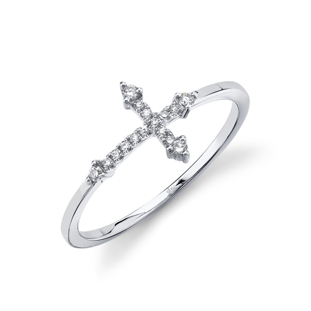Diamond cross ring in 14K white gold