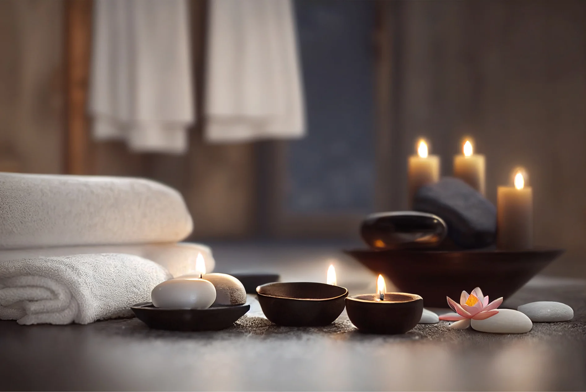 Facial in Aruba with candles and towels prepared for the treatment