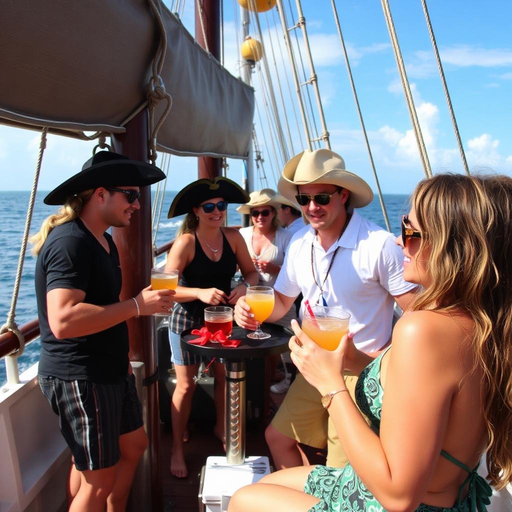 Drinks at the open bar on the Flagship Aruba schooner
