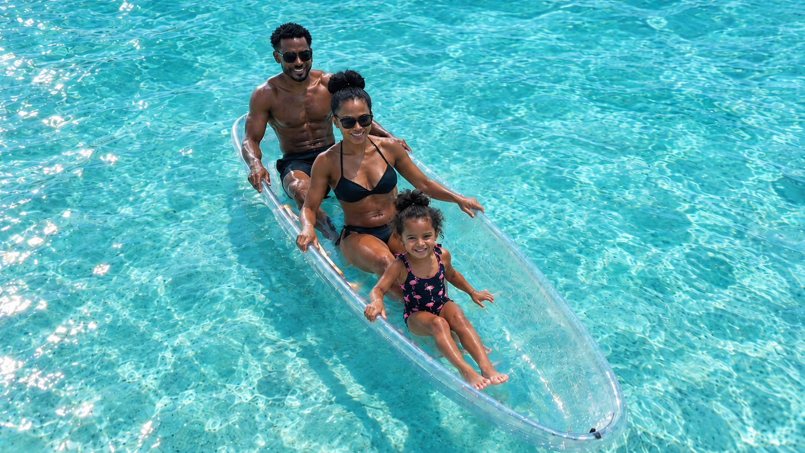 Family clear kayak photoshoot on Palm Beach, Aruba
