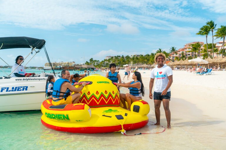 Tube ride towed by a speedboat in Aruba