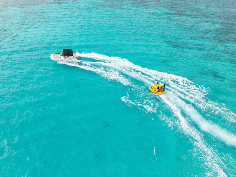 Tube ride towed behind a speedboat in Aruba